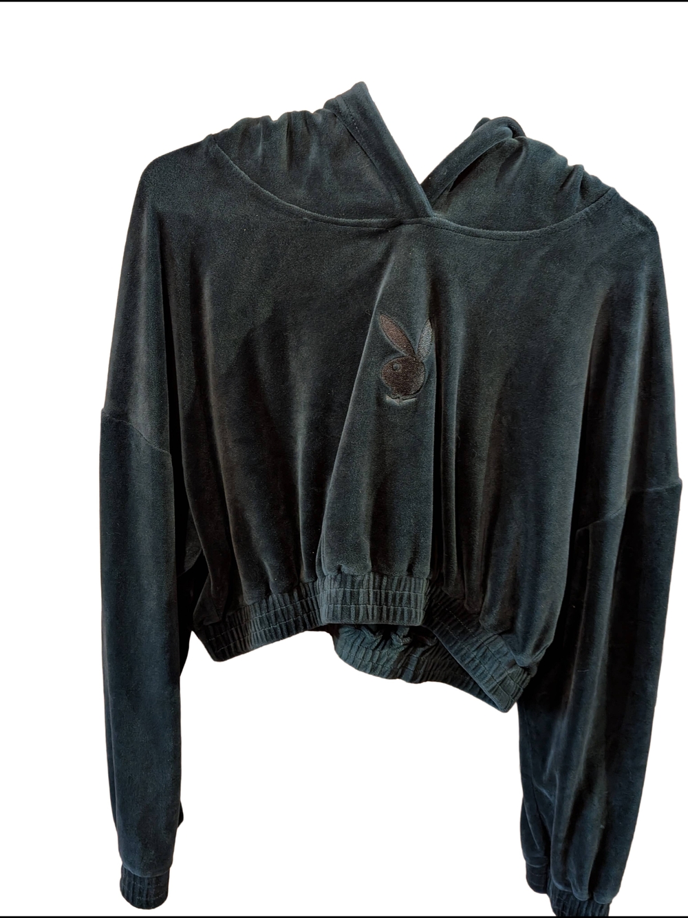 PLAYBOY Velvet Cropped Hoodie in Deep Green
